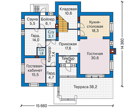 Планировка первого этажа :: Проект дома из газобетона 63-34