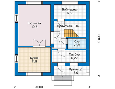 Планировка первого этажа :: Проект дома из газобетона 63-35