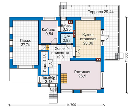 Планировка первого этажа :: Проект дома из газобетона 63-38