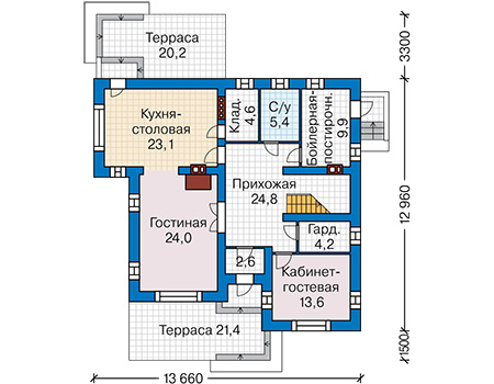 Планировка первого этажа :: Проект дома из газобетона 63-40