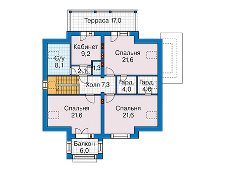 Планировка второго этажа :: Проект дома из газобетона 63-41