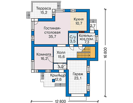 Планировка первого этажа :: Проект дома из газобетона 63-43