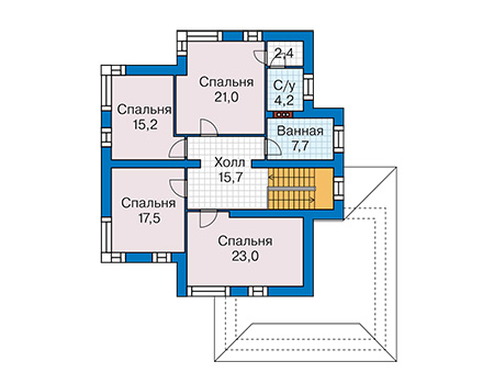 Планировка второго этажа :: Проект дома из газобетона 63-44