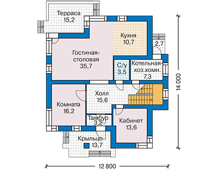 Планировка первого этажа :: Проект дома из газобетона 63-46