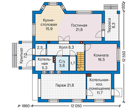 Планировка первого этажа :: Проект дома из газобетона 63-48