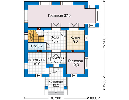 Планировка первого этажа :: Проект дома из газобетона 63-53