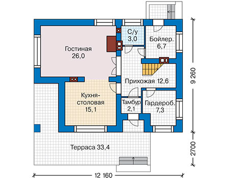 Планировка первого этажа :: Проект дома из газобетона 63-56