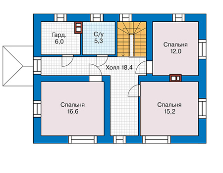Планировка второго этажа :: Проект дома из газобетона 63-63
