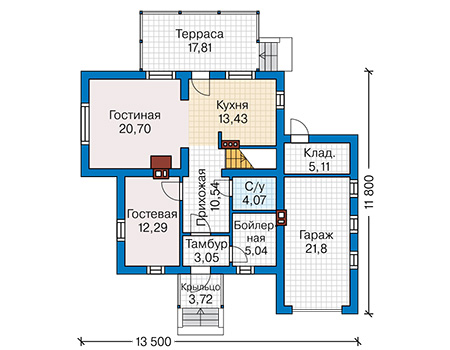 Планировка первого этажа :: Проект дома из газобетона 63-70