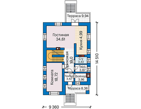 Планировка первого этажа :: Проект дома из газобетона 63-72