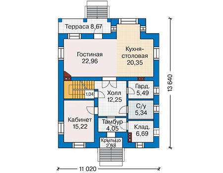 Планировка первого этажа :: Проект дома из газобетона 63-78