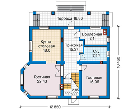 Планировка первого этажа :: Проект дома из газобетона 63-80