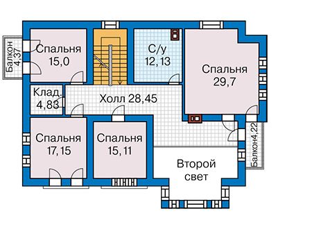 Планировка второго этажа :: Проект дома из газобетона 63-81