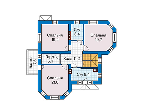 Планировка второго этажа :: Проект дома из газобетона 63-82