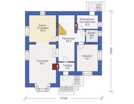 Планировка первого этажа :: Проект дома из газобетона 63-95