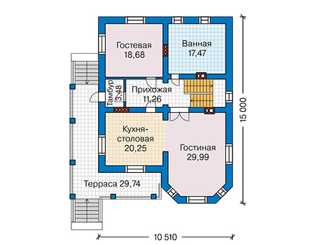 Планировка первого этажа :: Проект дома из газобетона 64-12