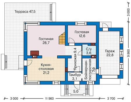 Планировка первого этажа :: Проект дома из газобетона 64-16