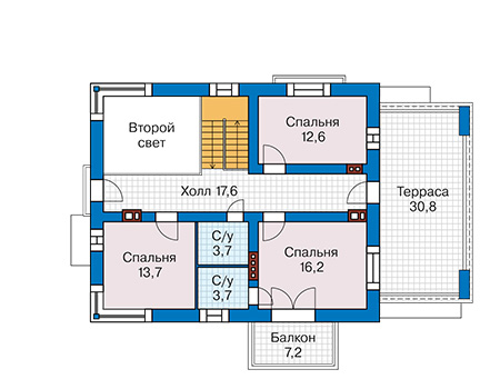 Планировка второго этажа :: Проект дома из газобетона 64-16