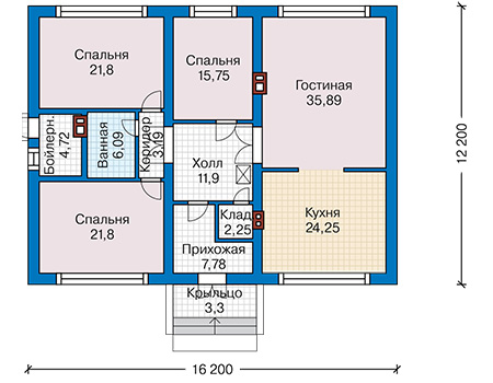 Планировка первого этажа :: Проект дома из газобетона 64-20