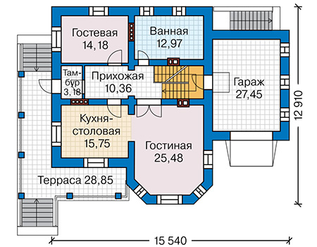 Планировка первого этажа :: Проект дома из газобетона 64-21