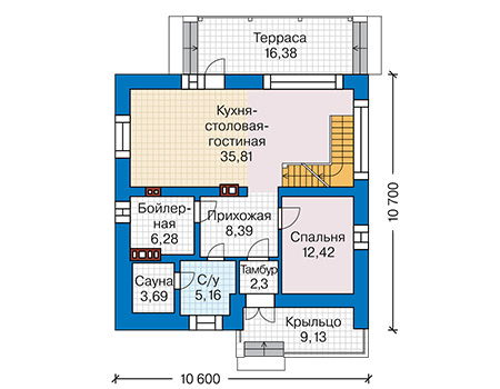 Планировка первого этажа :: Проект дома из газобетона 64-32