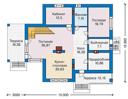 Планировка первого этажа :: Проект дома из газобетона 64-39