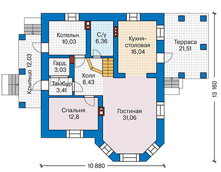 Планировка первого этажа :: Проект дома из газобетона 64-40