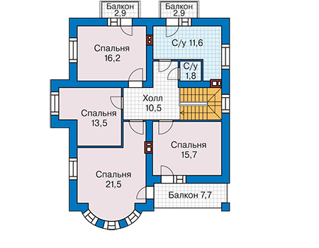 Планировка второго этажа :: Проект дома из газобетона 64-58