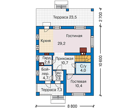 Планировка первого этажа :: Проект дома из газобетона 64-59