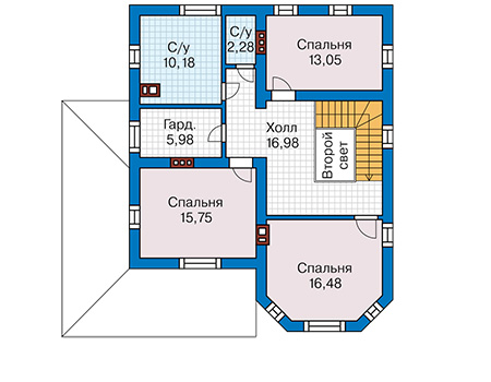 Планировка второго этажа :: Проект дома из газобетона 64-60