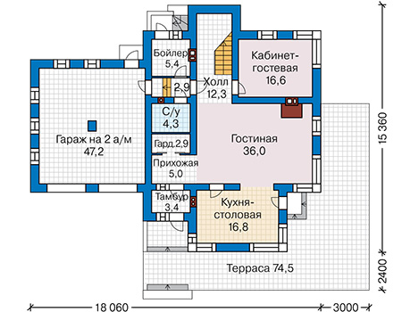 Планировка первого этажа :: Проект дома из газобетона 64-61