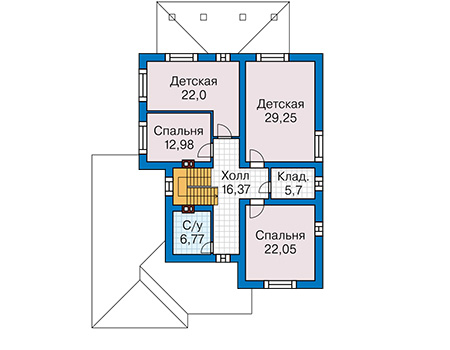 Планировка второго этажа :: Проект дома из газобетона 64-70
