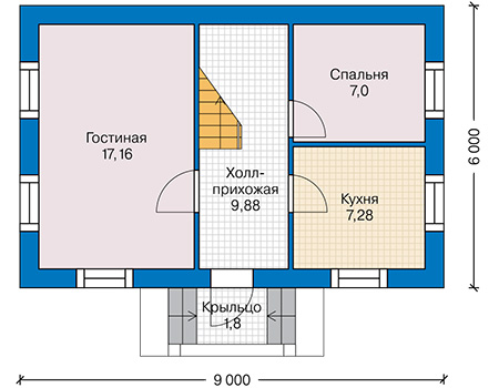 Планировка первого этажа :: Проект дома из газобетона 64-72