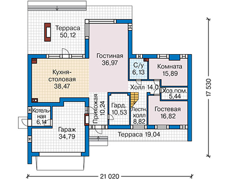 Планировка первого этажа :: Проект дома из газобетона 64-75