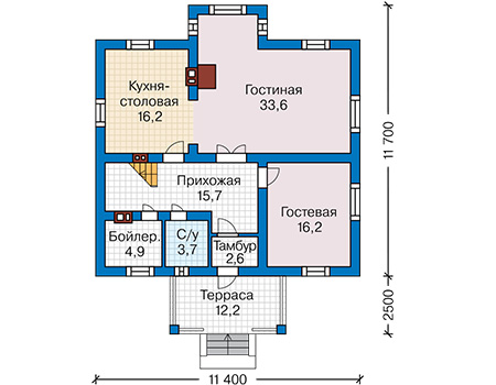 Планировка первого этажа :: Проект дома из газобетона 64-77