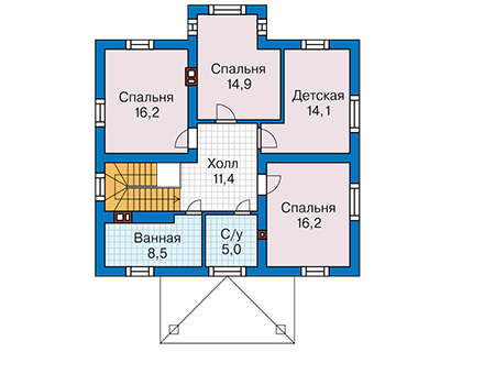 Планировка второго этажа :: Проект дома из газобетона 64-77