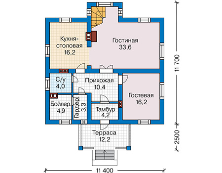 Планировка первого этажа :: Проект дома из газобетона 64-79