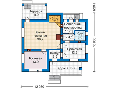 Планировка первого этажа :: Проект дома из газобетона 64-80