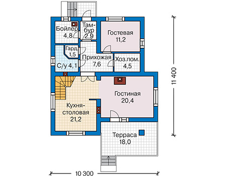 Планировка первого этажа :: Проект дома из газобетона 64-81