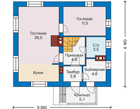 Планировка первого этажа :: Проект дома из газобетона 64-84