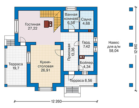 Планировка первого этажа :: Проект дома из газобетона 64-95