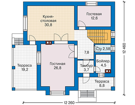 Планировка первого этажа :: Проект дома из газобетона 64-96