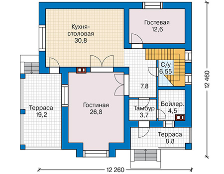 Планировка первого этажа :: Проект дома из газобетона 64-97