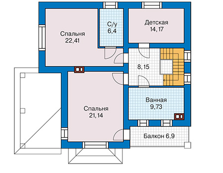 Планировка второго этажа :: Проект дома из газобетона 64-97