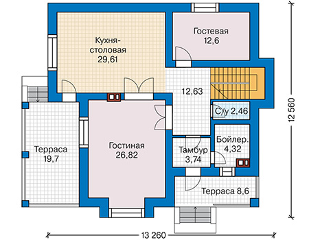 Планировка первого этажа :: Проект дома из газобетона 65-02