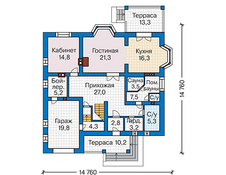 Планировка первого этажа :: Проект дома из газобетона 65-09