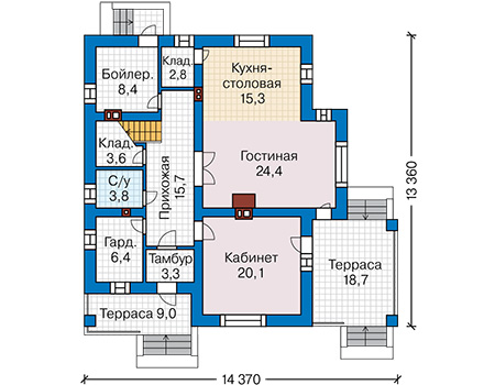 Планировка первого этажа :: Проект дома из газобетона 65-10