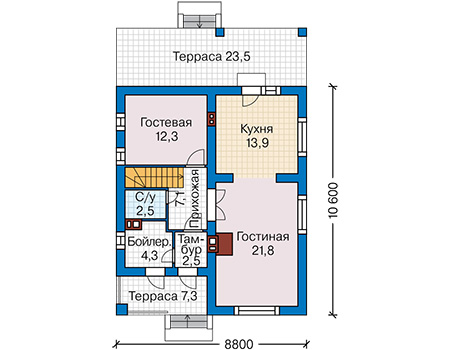 Планировка первого этажа :: Проект дома из газобетона 65-13