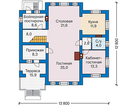 Планировка первого этажа :: Проект дома из газобетона 65-15