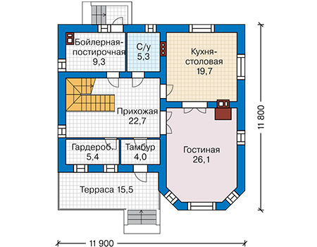 Планировка первого этажа :: Проект дома из газобетона 65-16